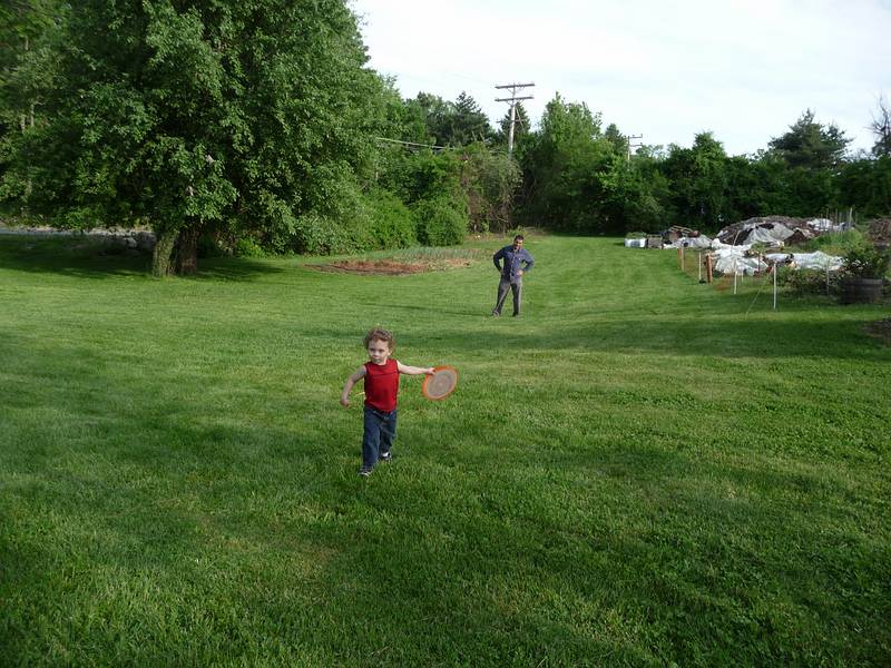 May 23, 2009 - At Paul and Norma's in Tewksbury, Massachusetts.<br />Matthew making a "special delivery" of a frisbee that Sati threw him.