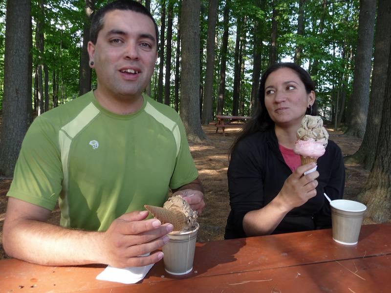 May 24, 2009 - At Hodgie's Ice Cream in Amesbury, Massachusetts.<br />Sati's first taste of Hodgie's ice cream and Melody.