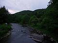 June 8, 2009 - Woodstock, Vermont.<br />The Ottauquechee River upstream of the Elm Street Bridge (iron bridge).