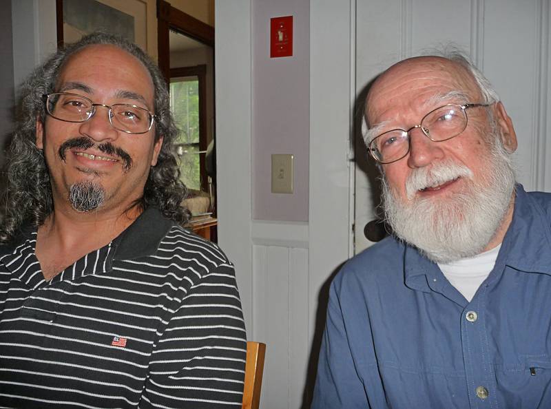 June 13, 2009 - Merrimac, Massachusetts.<br />The birthday boys (old men?). On the 8th, Carl turned 40<br />and from the cake you can figure out how old I am.
