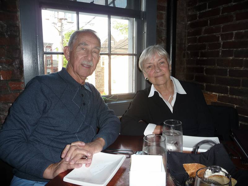 June 14, 2009 - Newburyport, Massachusetts.<br />Ronnie and Baiba on their 40th wedding anniversary at '10 Center Street' restaurant.