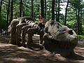 July 11, 2009 - Moseley Woods Park, Newburyport, Massachusetts.<br />Miranda and Matthew riding a dinosaur skeleton.
