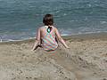 July 15, 2009 - Salisbury Beach, Massachusetts.<br />Miranda making a slide (and filling her bathing suit full of sand).