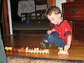 August 29, 2009 - Merrimac, Massachusetts.<br />Matthew playing with his favorite toys: trains.