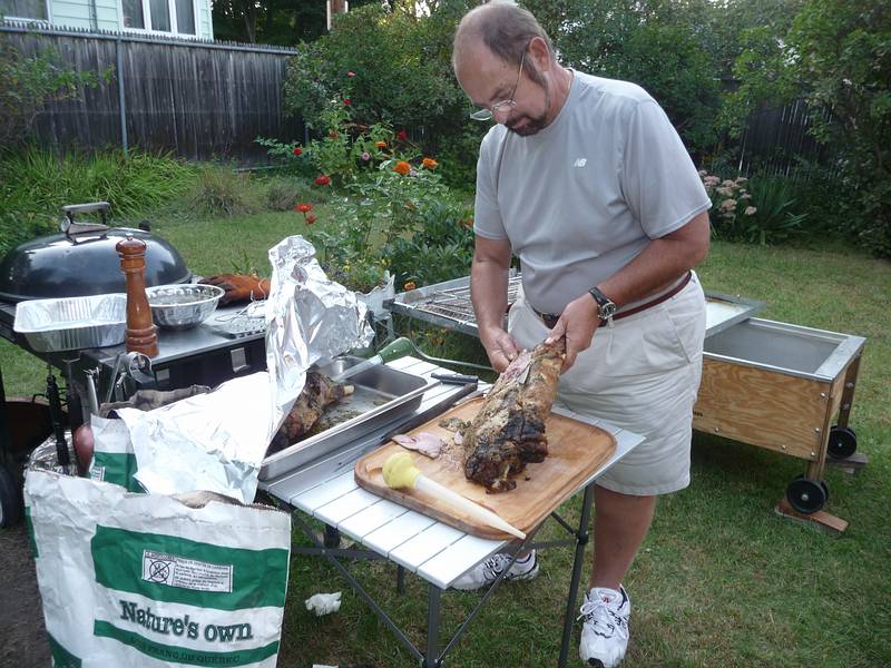Sept 7, 2009 - At Marie's resort in Lawrence, Massachusetts.<br />Celebrating Paul L's retirement.<br />Dominic carving the leg of lamb.