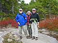 Sept. 25, 2009 - Gorham Mountain Trail, Acadia National Park, Maine.<br />Egils, Joyce, and Deb.<br />At our feet is a Bates cairn which he introduced to Acadia more than 100 years ago.