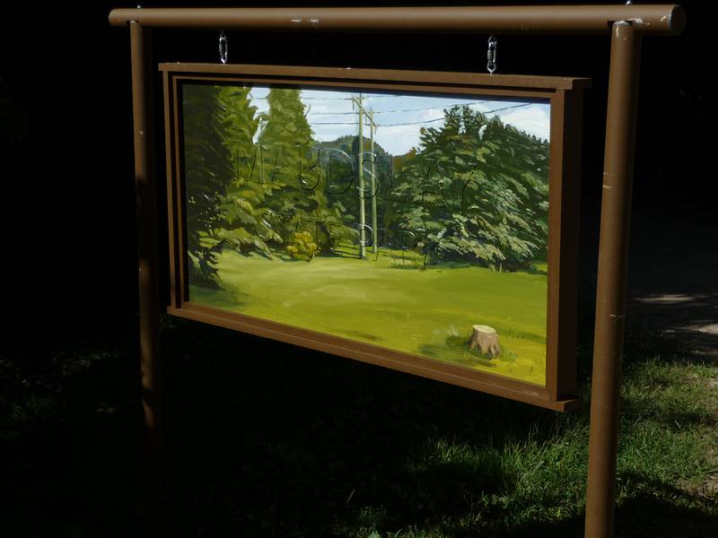 Sept. 14, 2009 - Outdoor Sculpture at Maudslay State Park, Newburyport, Massachusetts.<br />Dennis Hart, untitled, wood, paint, metal pipe.
