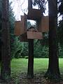 Sept. 12, 2009 - Outdoor Sculpture at Maudslay State Park, Newburyport, Massachusetts.<br />Joe Fix, 'Thinking Inside the Box', MDO plywood, polished stainless steel, tape, wood chips.