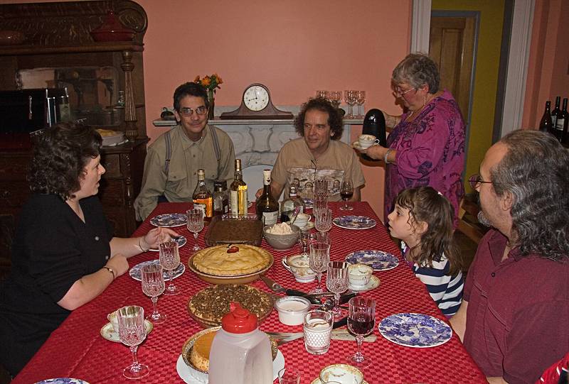 Nov. 26, 2009 - Thanksgiving at Paul and Norma's in Tewksbury, Massachusetts.<br />Holly, David, Paul, Norma, Miranda and Carl about to enjoy the desserts.