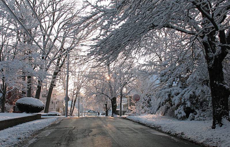 Dec. 6, 2009 - Merrimac, Massachusetts.<br />First snow of the season that accumulated (about a couple of inches).<br />Looking down Woodland Street toward Rt. 110.