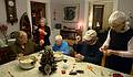 Dec. 23, 2009 - Christmas tree decorating party in Merrimac, Massachusetts.<br />Nancy, Joyce, Marie, Ray, and Deb all busy stringing popcorn and cranberries.