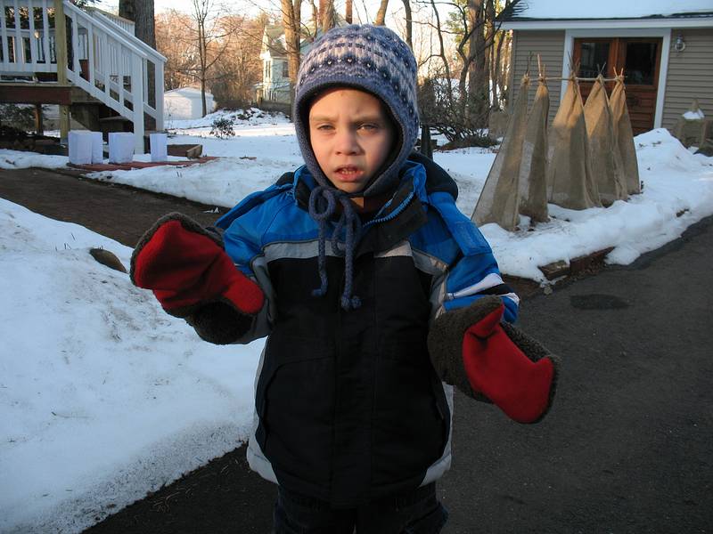 Dec. 24, 2009 - Merrimac, Massachusetts.<br />Matthew bundled up in Joyce's hat and her Melmo mittens.