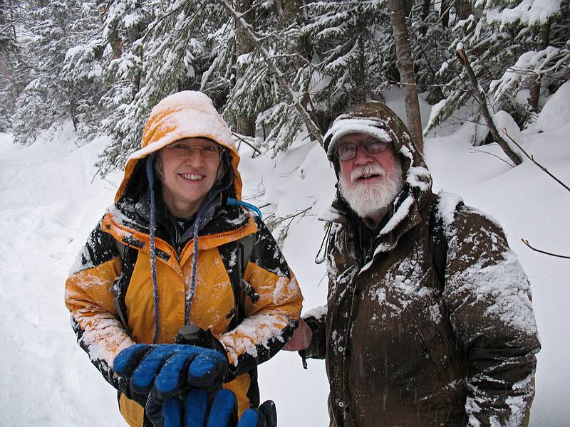 Dec. 28, 2009 - Tuckerman Ravine Trail, Pinkham Notch, New Hampshire.<br />Joyce and Egils (standing in a depression?).