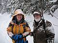 Dec. 28, 2009 - Tuckerman Ravine Trail, Pinkham Notch, New Hampshire.<br />Joyce and Egils (standing in a depression?).