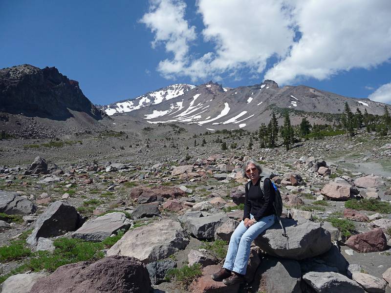 July 26, 2008 - Mount Shasta, California.<br />Joyce at end of paved road up Mt. Shasta.
