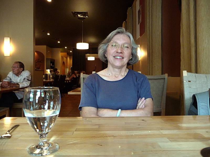 July 30, 2009 - Vernon, British Columbia, Canada.<br />Joyce at the Eclectic Med restaurant, which was very good.