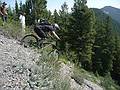 August 2, 2009 - Atop Mount Seven near Golden, British Columbia, Canada.<br />Another crazy cyclist following the first one (who survived the ride).