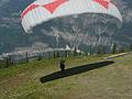 August 2, 2009 - Atop Mount Seven near Golden, British Columbia, Canada.<br />Sati preparing to launch (unfortunatly, the conditions became more active,<br />and he decided not to fly that day).