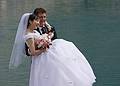 August 5, 2009 - Moraine Lake area, Banff National Park, Alberta, Canada.<br />Moraine Lake seems to be a popular backdrop for wedding photography.<br />We saw two photograpy sessions going on. Here is one of them.