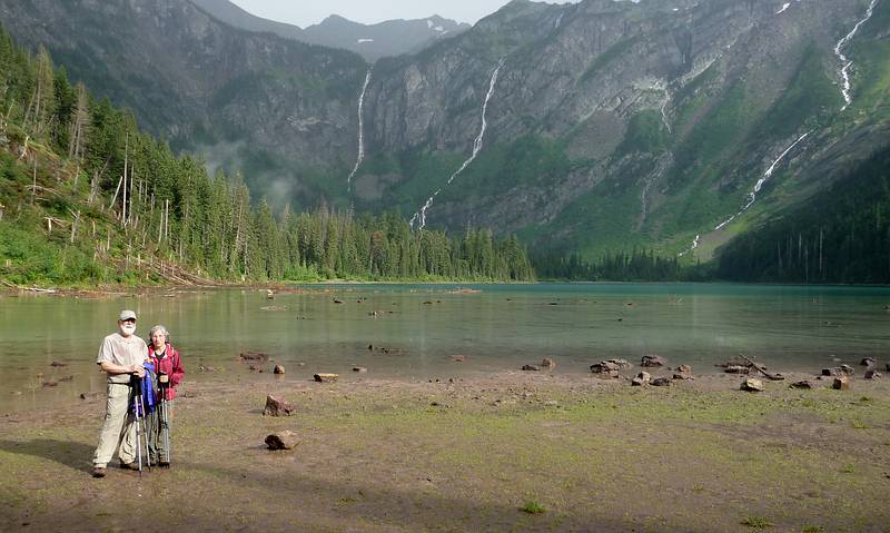 August 6, 2009 - Glacier National Park, Montana.<br />Hike to Avalanche Lake along Avalanche Creek.<br />Egils and Joyce at Avalanche Lake.