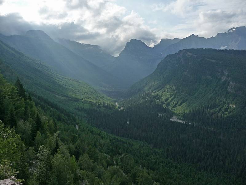 August 7, 2009 - Glacier National Park, Montana.<br />McDonald Creek and Going-to-the-Sun Road in the valley from near The Loop.