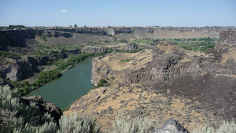 August 11, 2009 - Twin Falls, Idaho.<br />The Snake River canyon through town (from US-93, north of the bridge).