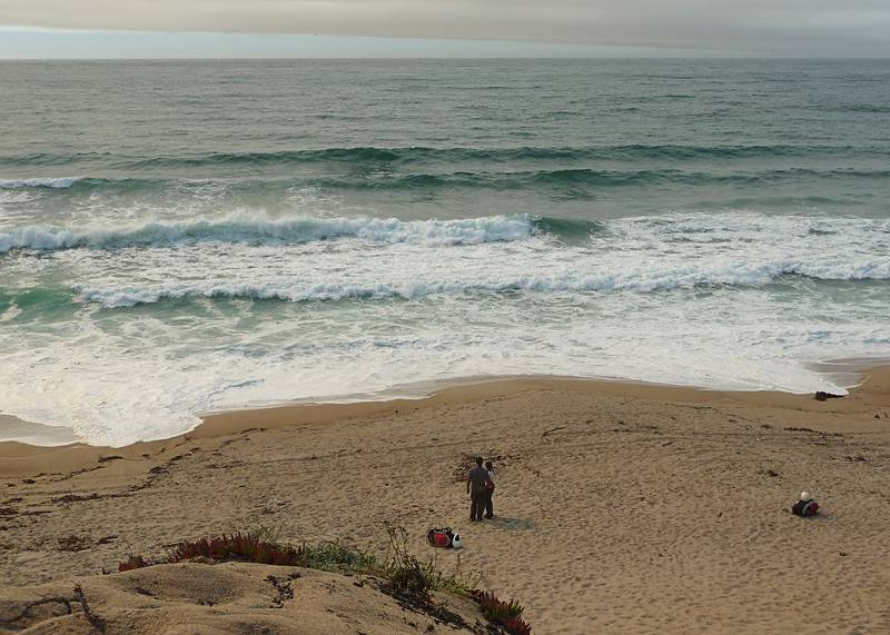 August 13, 2009 - Dunes State Park (on Monterey Bay), Sand City, California.<br />Sati and Melody looking out over the Pacific.