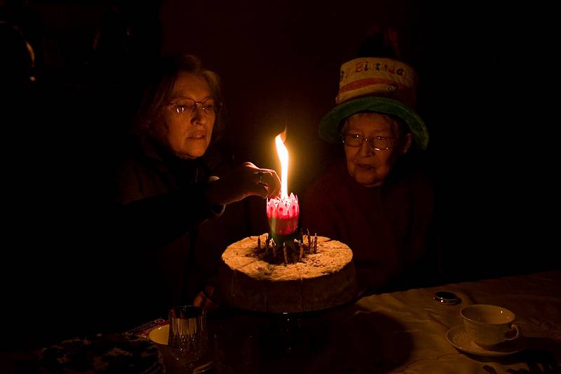 Jan. 17, 2010 - At Paul and Norma's in Tewksbury, Massachusetts.<br />Celebrating Marie's and Joyce's birthdays.<br />Joyce and Marie waiting for the birthday candle to open.