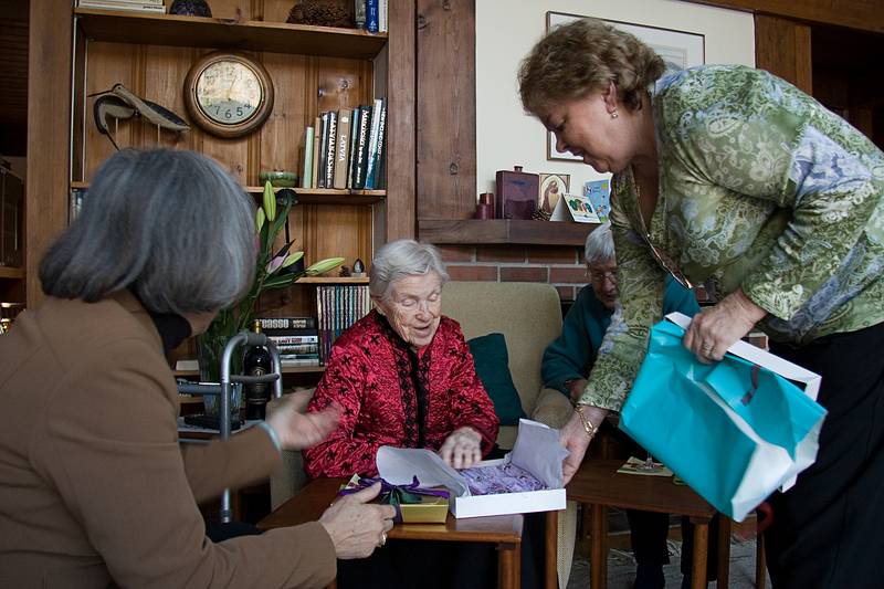 Jan. 21, 2010 - At Uldis, Edite, and Mirdza's in Manchester by the Sea, Massachusetts.<br />Mirdza's 95th birthday.<br />Joyce, Mirdza, Marie (barely visible), and Helga.