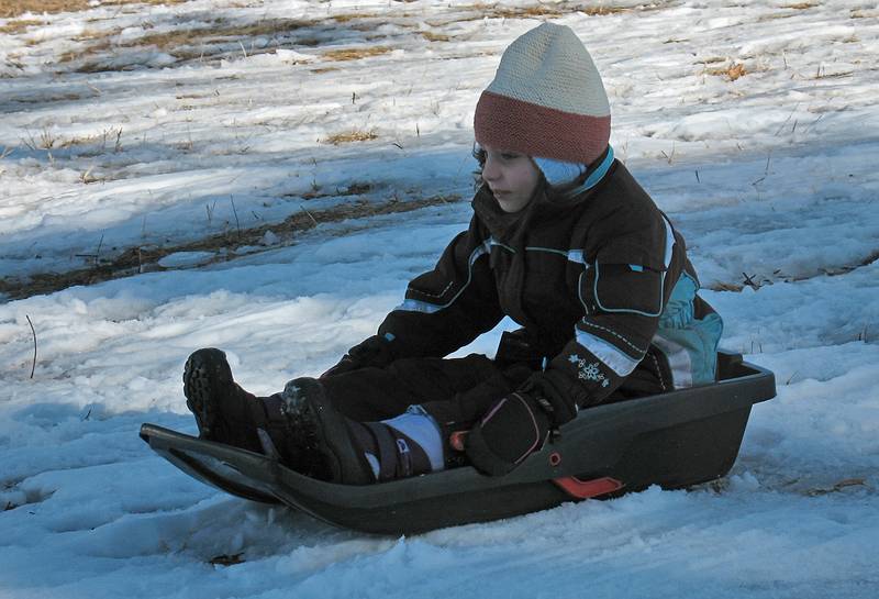 Miranda's first sledding experience. She learned fast.<br />Feb. 19, 2010 - Maudslay State Park, Newburyport, Massachusetts.