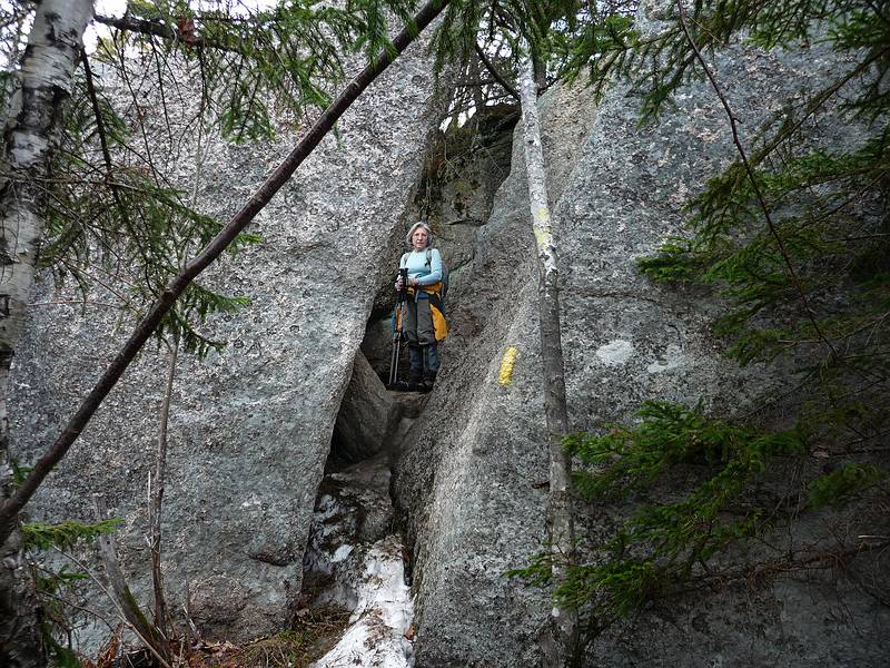 Joyce on the way up Welch Mountain.<br />March 20, 2010 - Welch-Dickey Loop hike in the White Mountains, New Hampshire.