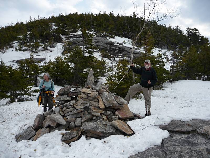 Joyce and Egils at col between Welch (in back) and Dickey Mountins.<br />March 20, 2010 - Welch-Dickey Loop hike in the White Mountains, New Hampshire.