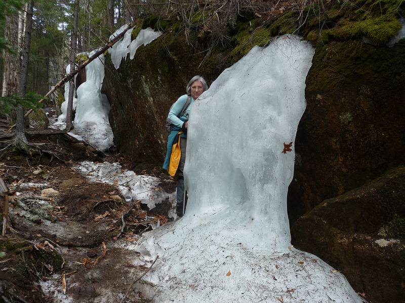 Joyce on way down from Dickey Mountain.<br />March 20, 2010 - Welch-Dickey Loop hike in the White Mountains, New Hampshire.