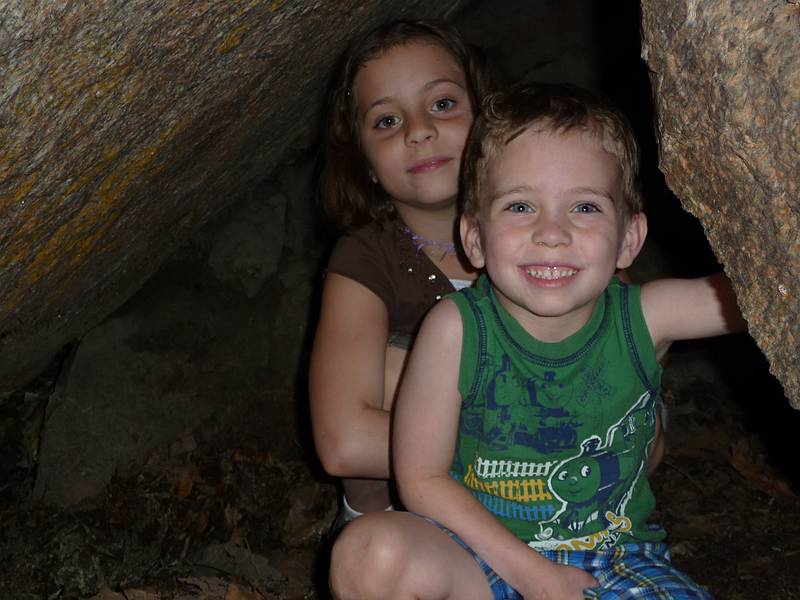 May 30, 2010 - Purgatory Chasm, Sutton, Massachusetts.<br />Miranda and Matthew emerging from one of the many caves.