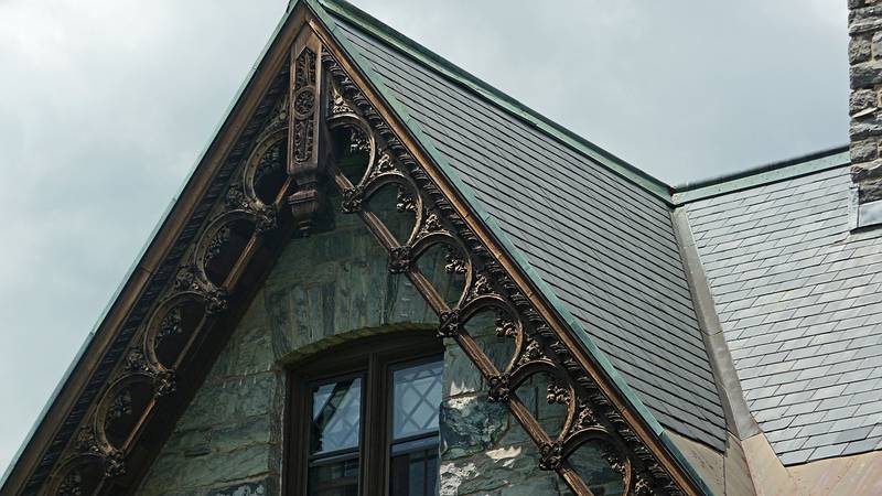 Detail of the woodwork under the eaves.<br />June 2, 2010 - Castle Hill Resort and Spa in Ludlow, Vermont.