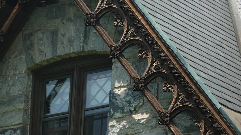 Detail of the woodwork under the eaves.<br />June 2, 2010 - Castle Hill Resort and Spa in Ludlow, Vermont.