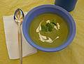 Dominic's delicious cold pea soup.<br />June 25, 2010 - At Marie's in Lawrence, Massachusetts.