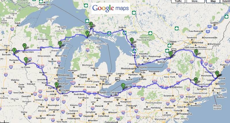 The approximate route of our trip (2974 miles per Google).<br />We actually covered about 3400 miles, including sidetrips) in 16 days.