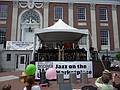 Young musicians participating in the jazz festival.<br />Along Church Street.<br />June 9, 2010 - Burlington, Vermont.