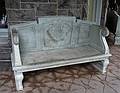 Bench on front porch of Boldt Castle.<br />A boat tour out of Alexandria Bay.<br />June 10, 2010 - Thousand Islands Region of New York State.