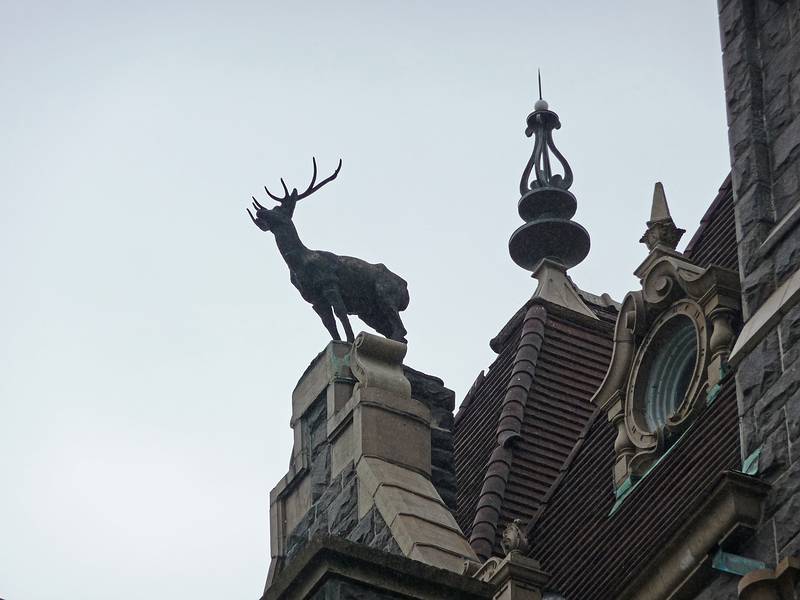 Roof detail of Boldt Castle. This type of deer is called a hart.<br />A boat tour out of Alexandria Bay.<br />June 10, 2010 - Thousand Islands Region of New York State.