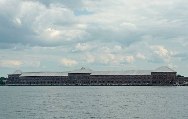 Michigan hydroelectric power generation station.<br />The building is 1340 feet long, making it the longest hydroelectric plant in the world.<br />June 13, 2010 - Sault Ste. Marie, Ontario, Canada.