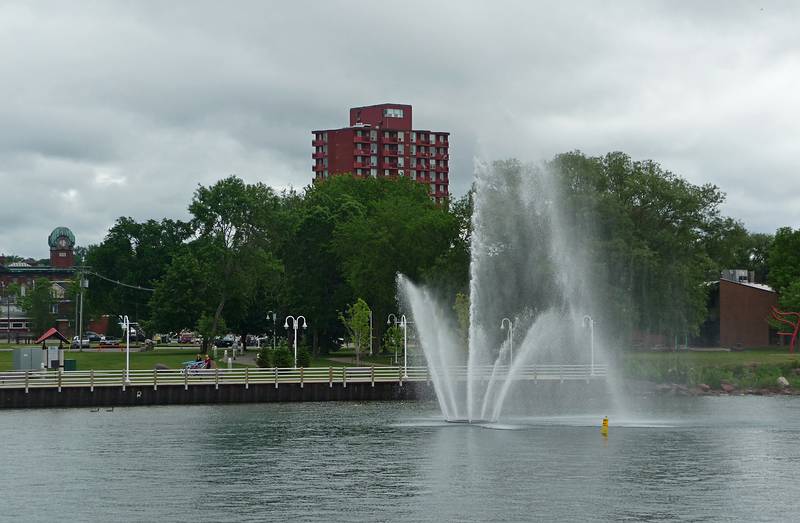 Floating fountain off Bellevue Park on the Canadian side.<br />Soo Locks boat tour.<br />June 14, 2010 - Sualt Ste. Marie, Michigan.