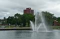 Floating fountain off Bellevue Park on the Canadian side.<br />Soo Locks boat tour.<br />June 14, 2010 - Sualt Ste. Marie, Michigan.