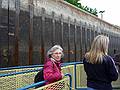 Joyce on the deck of the tour boat at Lake Huron elevation.<br />Soo Locks boat tour.<br />June 14, 2010 - Sualt Ste. Marie, Michigan.