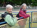 Baiba and Joyce on the deck of the tour boat at Lake Superior elevation.<br />Soo Locks boat tour.<br />June 14, 2010 - Sualt Ste. Marie, Michigan.