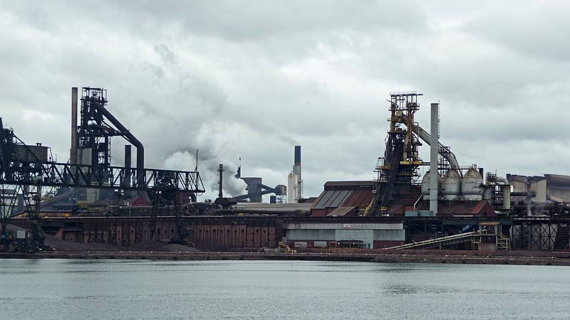 The Essar Steel Algoma plant on the Canadian side.<br />Soo Locks boat tour.<br />June 14, 2010 - Sualt Ste. Marie, Michigan.