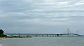 View of Mackinac Bridge connecting the lower and upper parts of Michigan.<br />June 15, 2010 - At Alexander Henry Park in Mackinaw, Michigan.