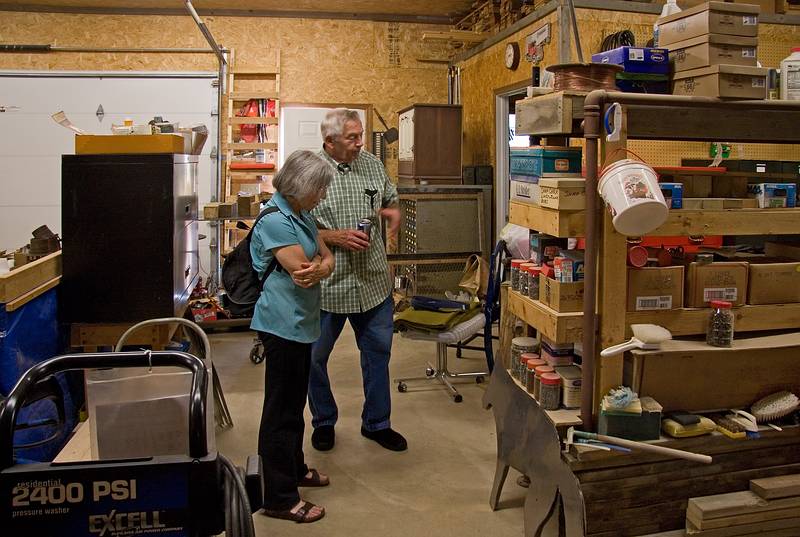 Gene showing Joyce his workshop.<br />June 20, 2010 - At Inara and Gene's in Barre, Wisconsin.