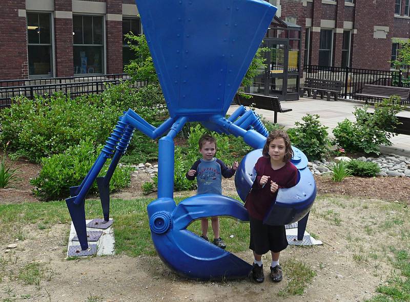 Matthew and Miranda decided the sculpture poses no threat.<br />July 1, 2010 - Childrens' Museum in Dover, New Hamshire.